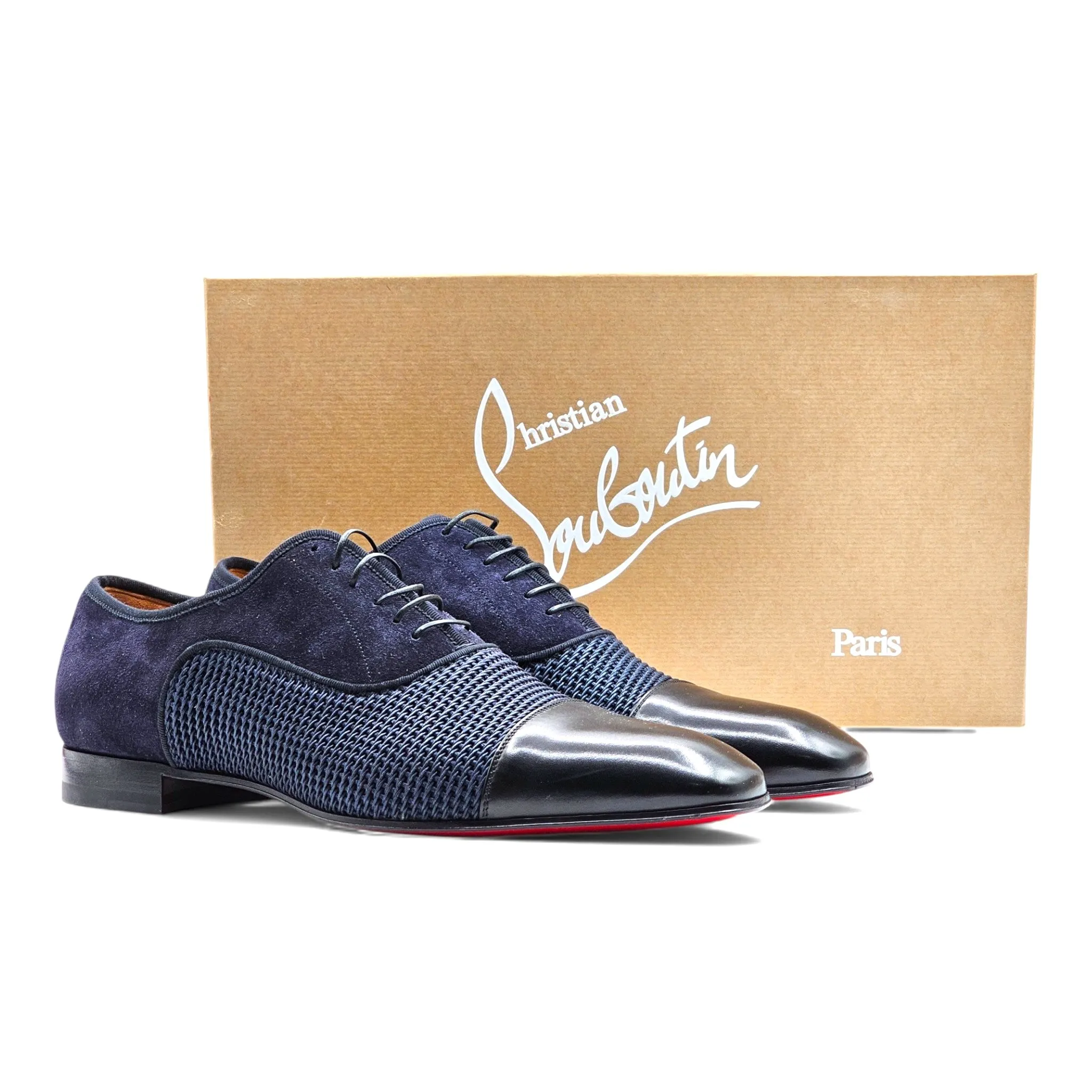 Christian Louboutin Greggo Oxford Shoes - Suede, Leather and Woven Fabric - Blue 42