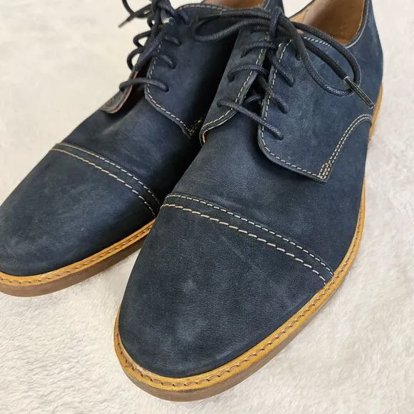 Clarks Atticus Cap Toe Oxford Mens 11 Navy Nubuck Shoe Lace-up Comfort Leather
