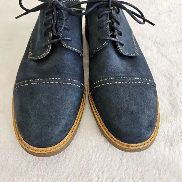 Clarks Atticus Cap Toe Oxford Mens 11 Navy Nubuck Shoe Lace-up Comfort Leather