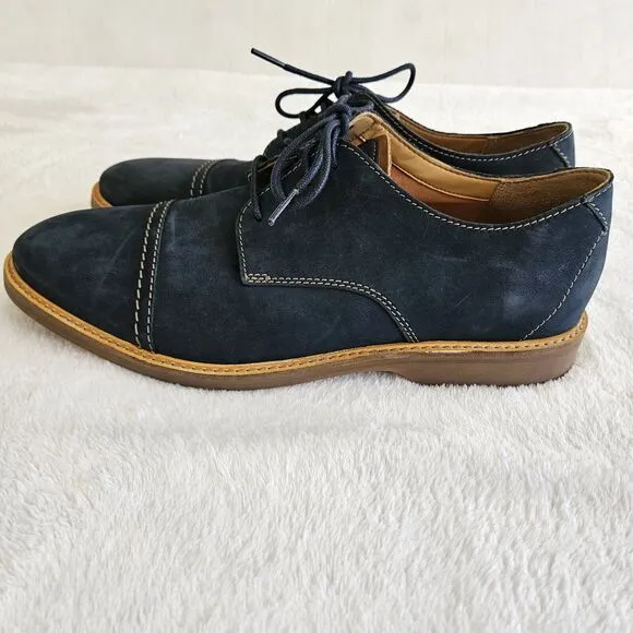 Clarks Atticus Cap Toe Oxford Mens 11 Navy Nubuck Shoe Lace-up Comfort Leather