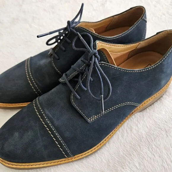 Clarks Atticus Cap Toe Oxford Mens 11 Navy Nubuck Shoe Lace-up Comfort Leather