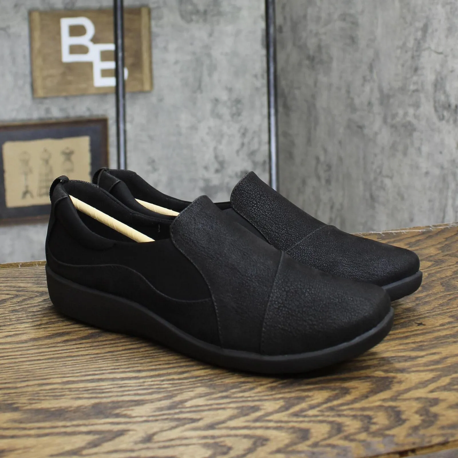 Clarks CloudSteppers Sillian Paz Slip-On Loafer Shoes Black Synthetic Nubuck 11M