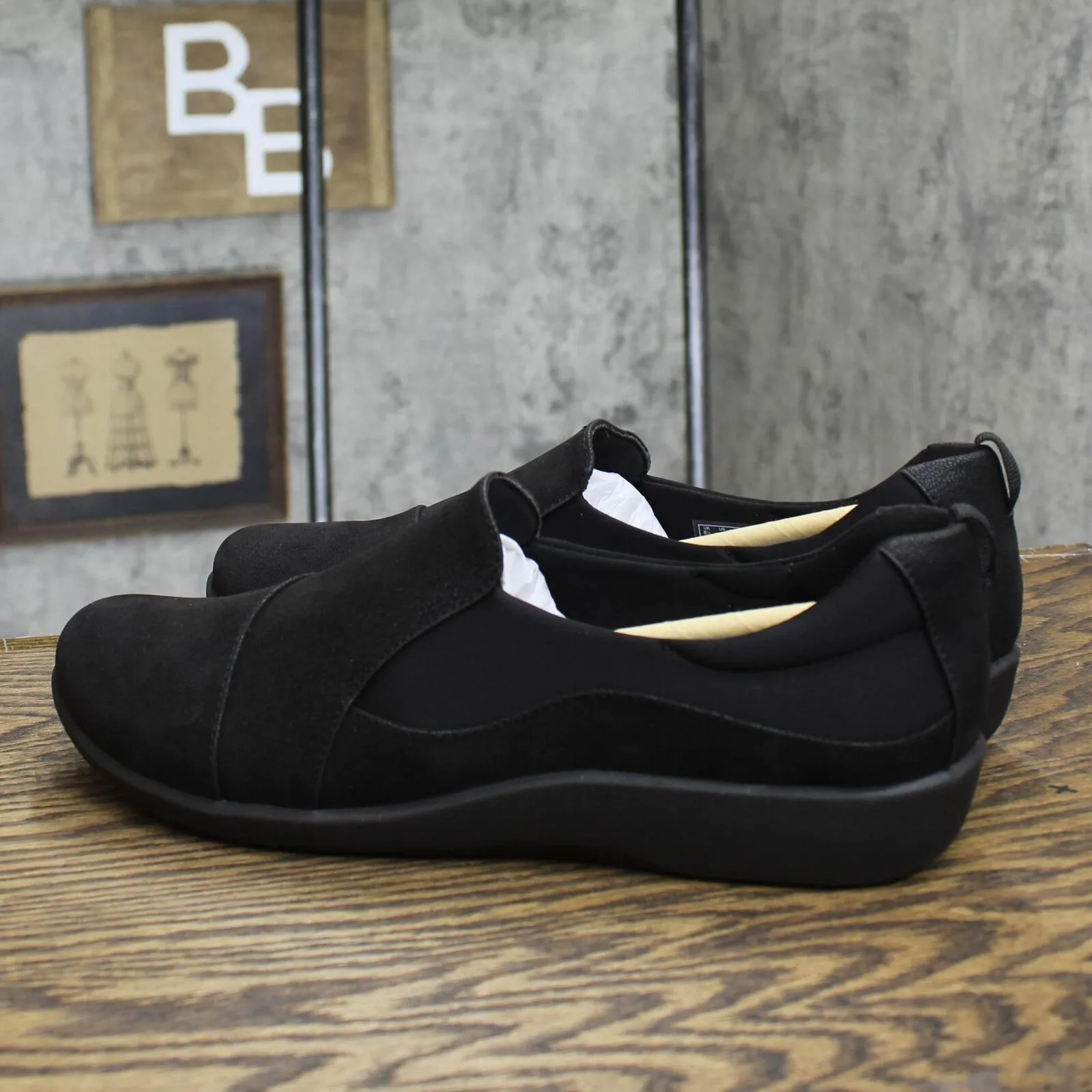 Clarks CloudSteppers Sillian Paz Slip-On Loafer Shoes Black Synthetic Nubuck 11M