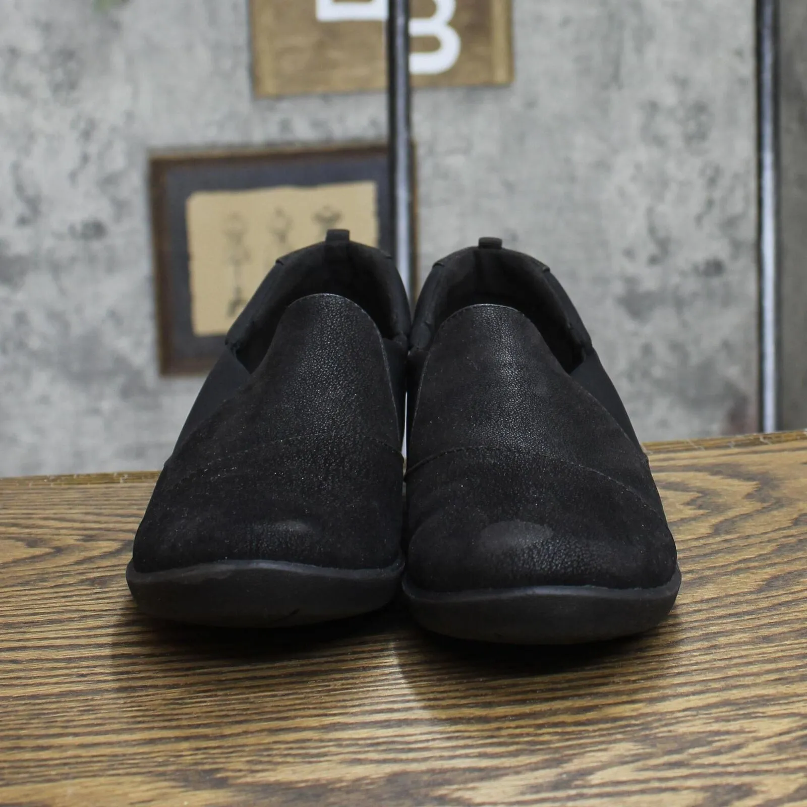 Clarks Womens Sillian Paz Slip On Loafer Shoes Black Synthetic Nubuck 9.5M