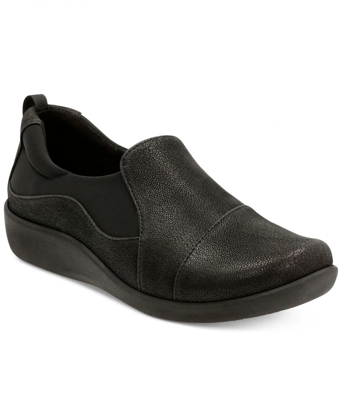 Clarks Womens Sillian Paz Slip On Loafer Shoes Black Synthetic Nubuck 9.5M