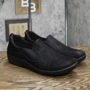 Clarks Womens Sillian Paz Slip On Loafer Shoes Black Synthetic Nubuck 9.5M