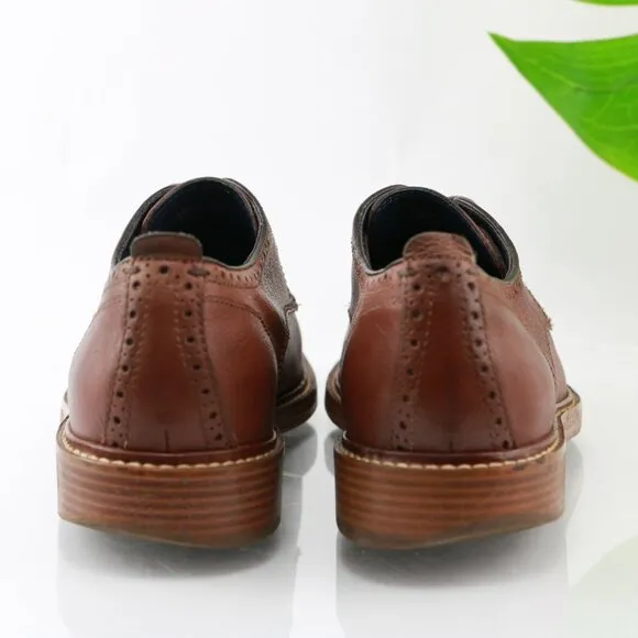 Cole Haan Mens Kennedy Grand Oxford Size 8.5 M Cognac Tan Leather Medallion Shoe