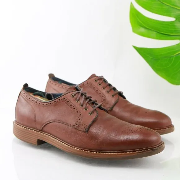 Cole Haan Mens Kennedy Grand Oxford Size 8.5 M Cognac Tan Leather Medallion Shoe