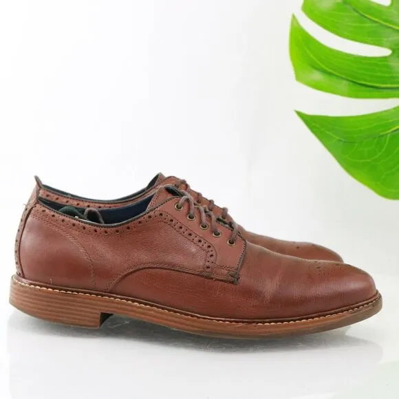 Cole Haan Mens Kennedy Grand Oxford Size 8.5 M Cognac Tan Leather Medallion Shoe