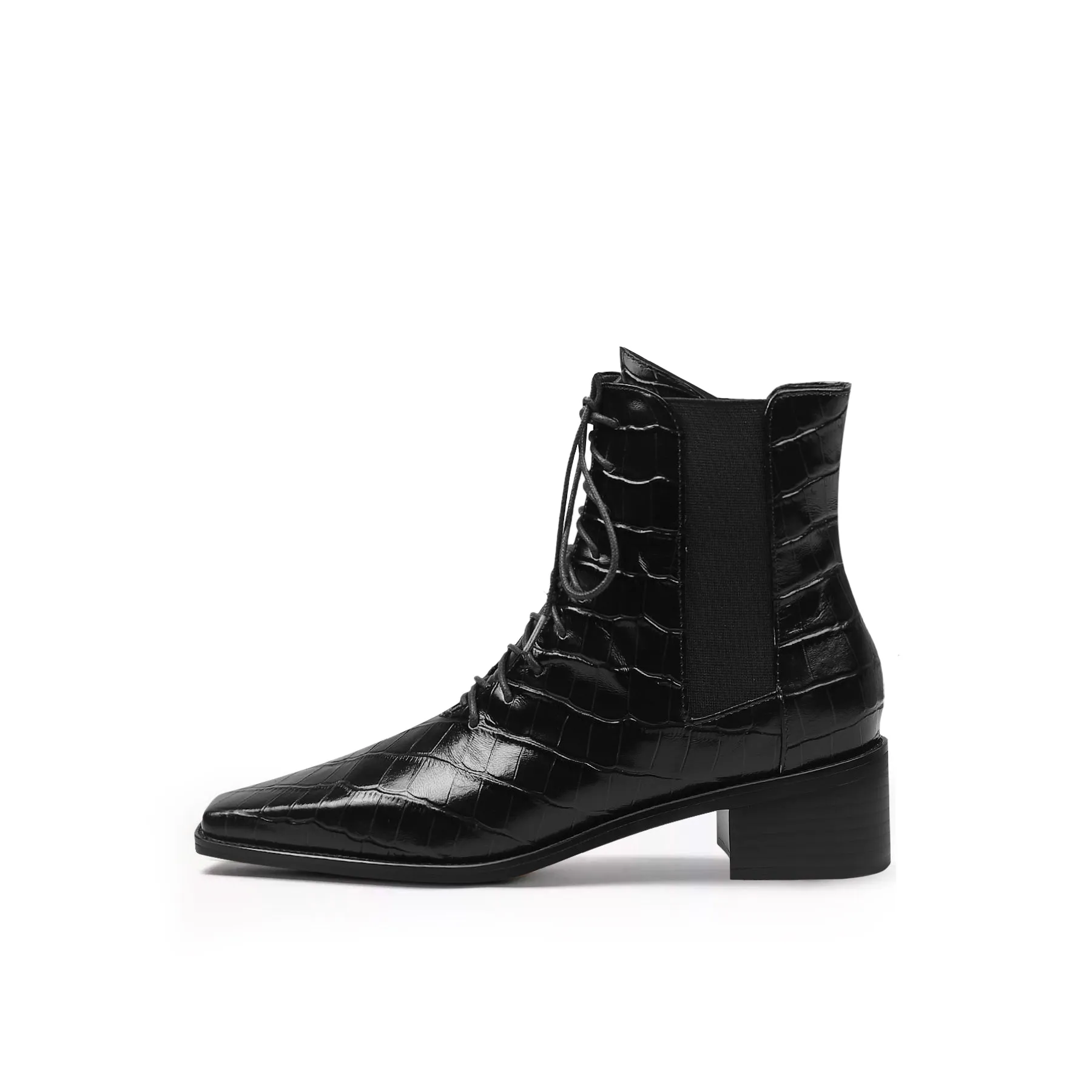 Croc-Embossed Leather Boot - Black