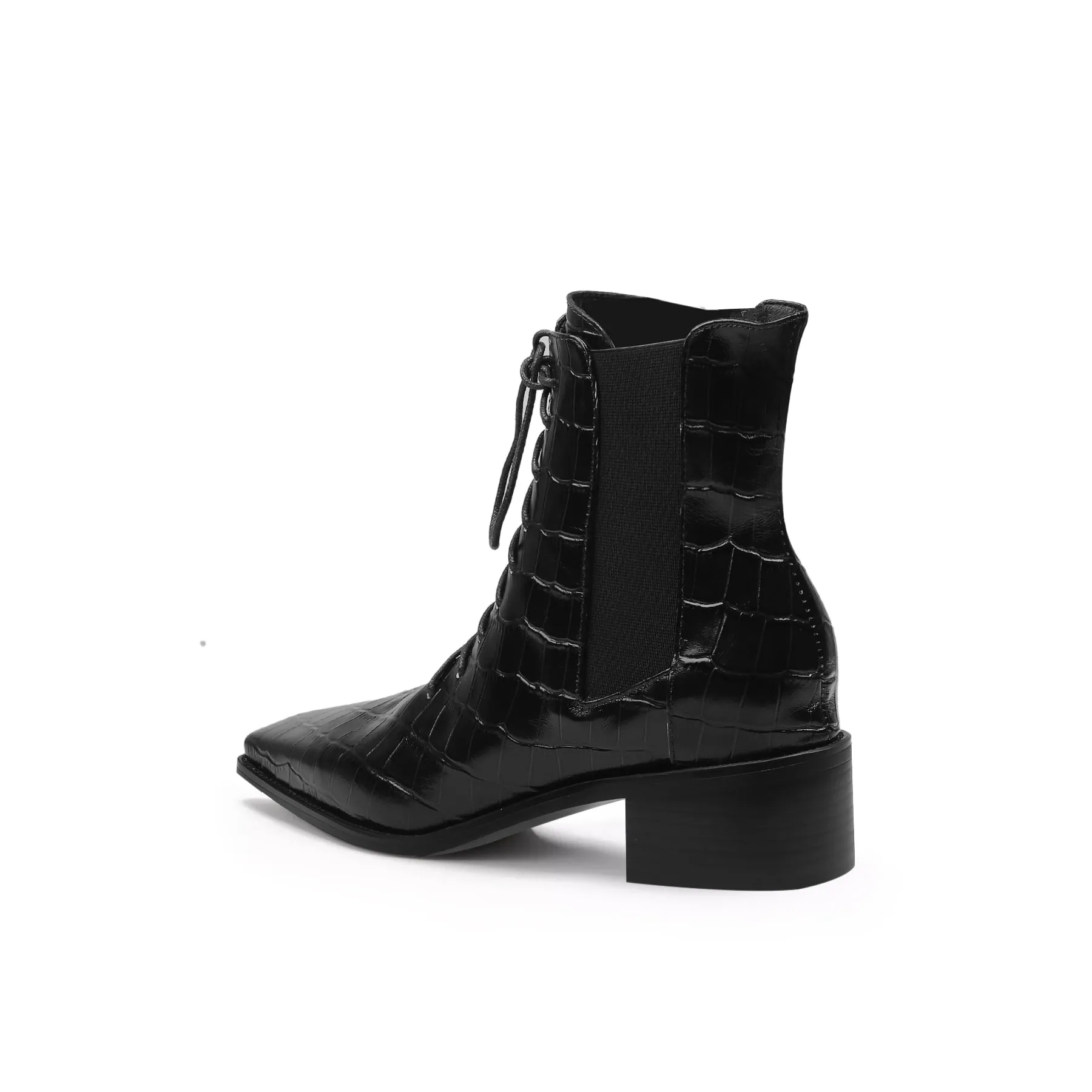Croc-Embossed Leather Boot - Black