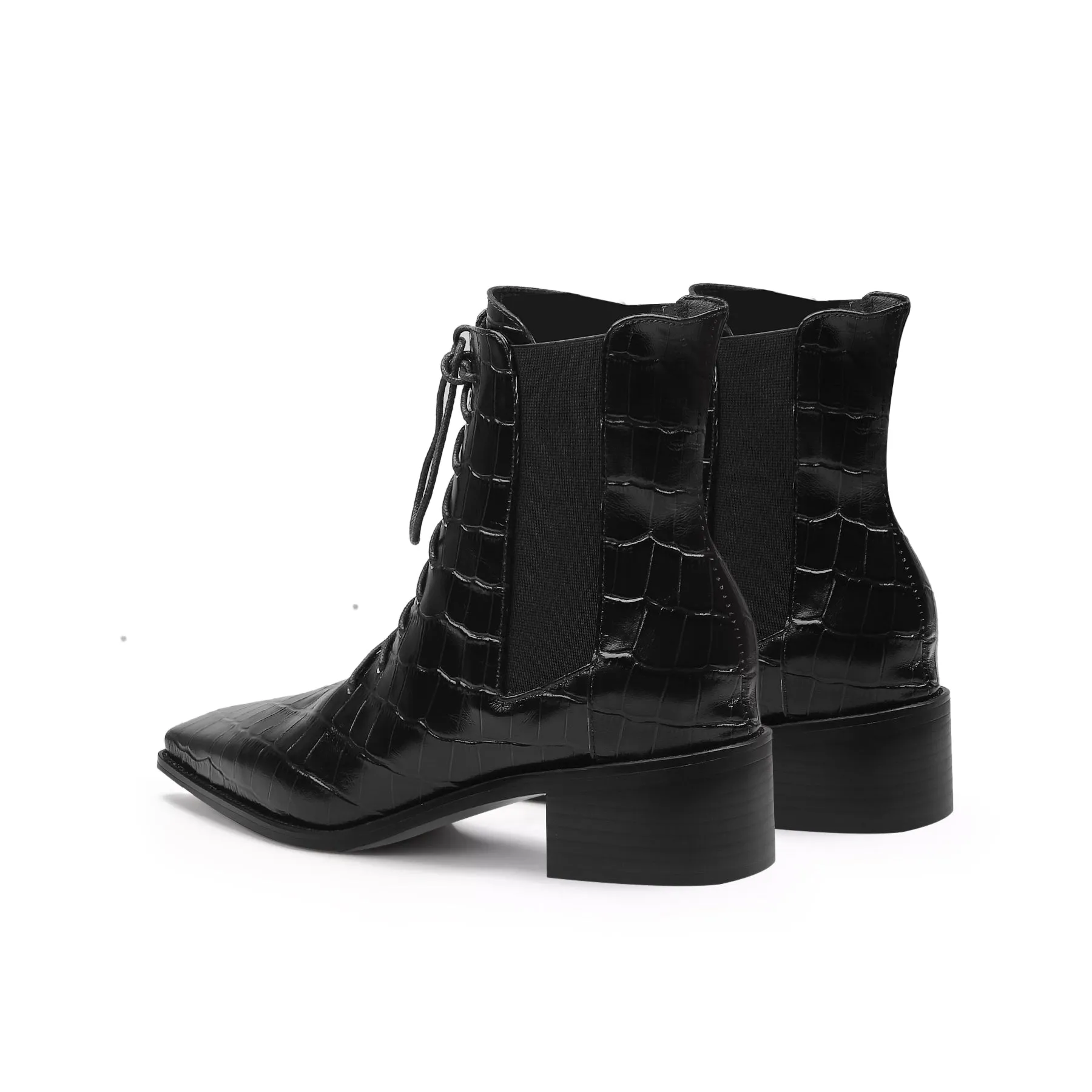 Croc-Embossed Leather Boot - Black