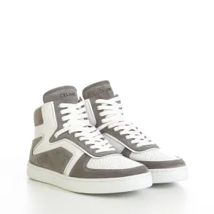 CT-01 "Z" Trainer High Top Sneaker In Grey/Optic White Suede Calfskin & Calfskin