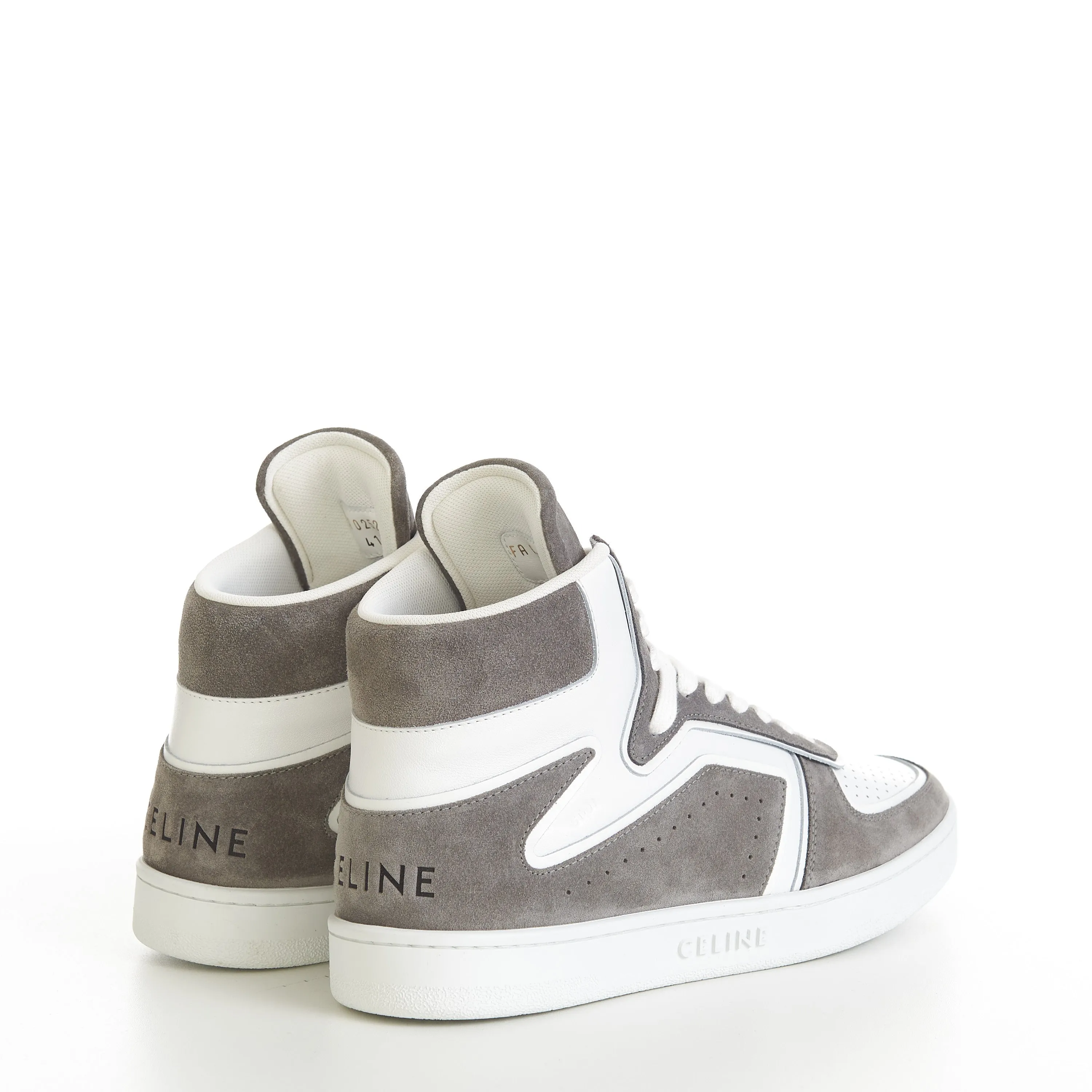 CT-01 "Z" Trainer High Top Sneaker In Grey/Optic White Suede Calfskin & Calfskin
