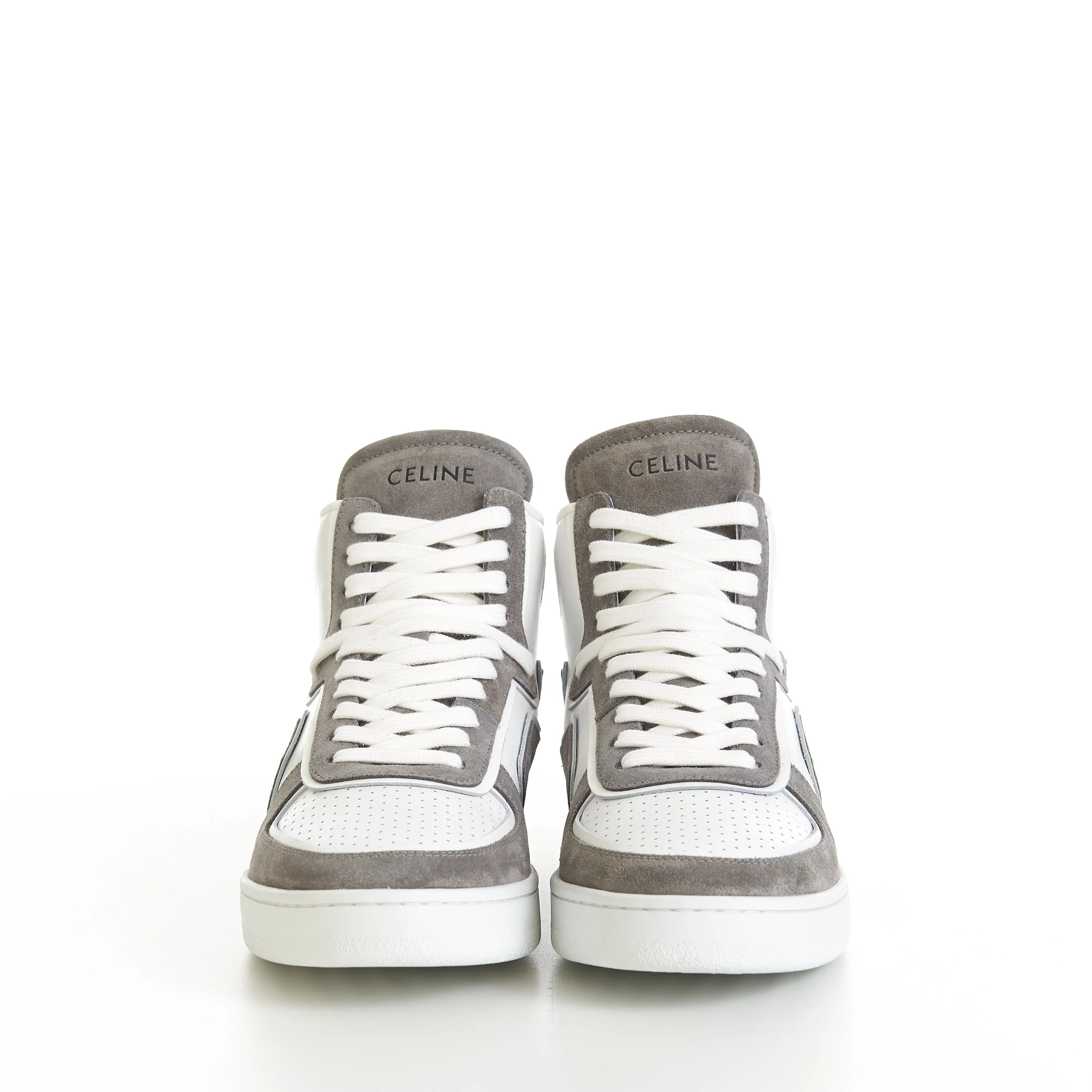 CT-01 "Z" Trainer High Top Sneaker In Grey/Optic White Suede Calfskin & Calfskin