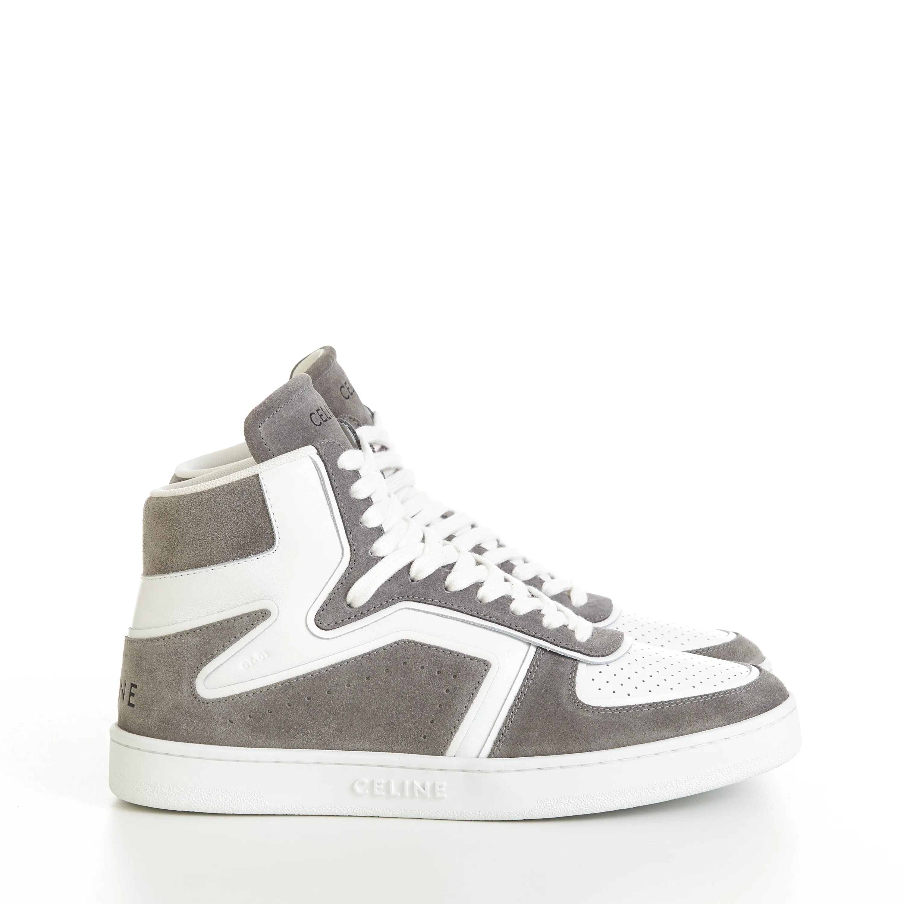 CT-01 "Z" Trainer High Top Sneaker In Grey/Optic White Suede Calfskin & Calfskin