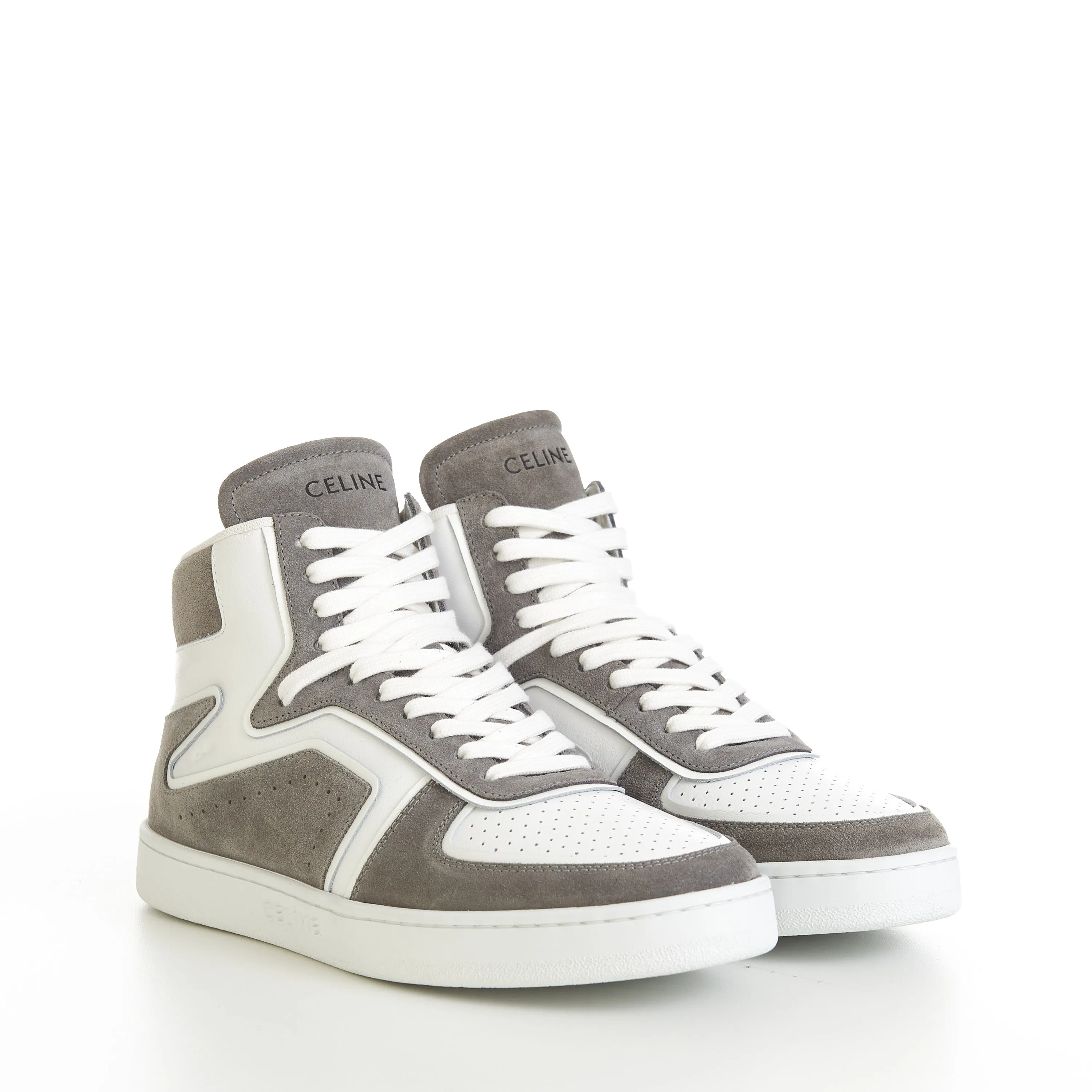 CT-01 "Z" Trainer High Top Sneaker In Grey/Optic White Suede Calfskin & Calfskin