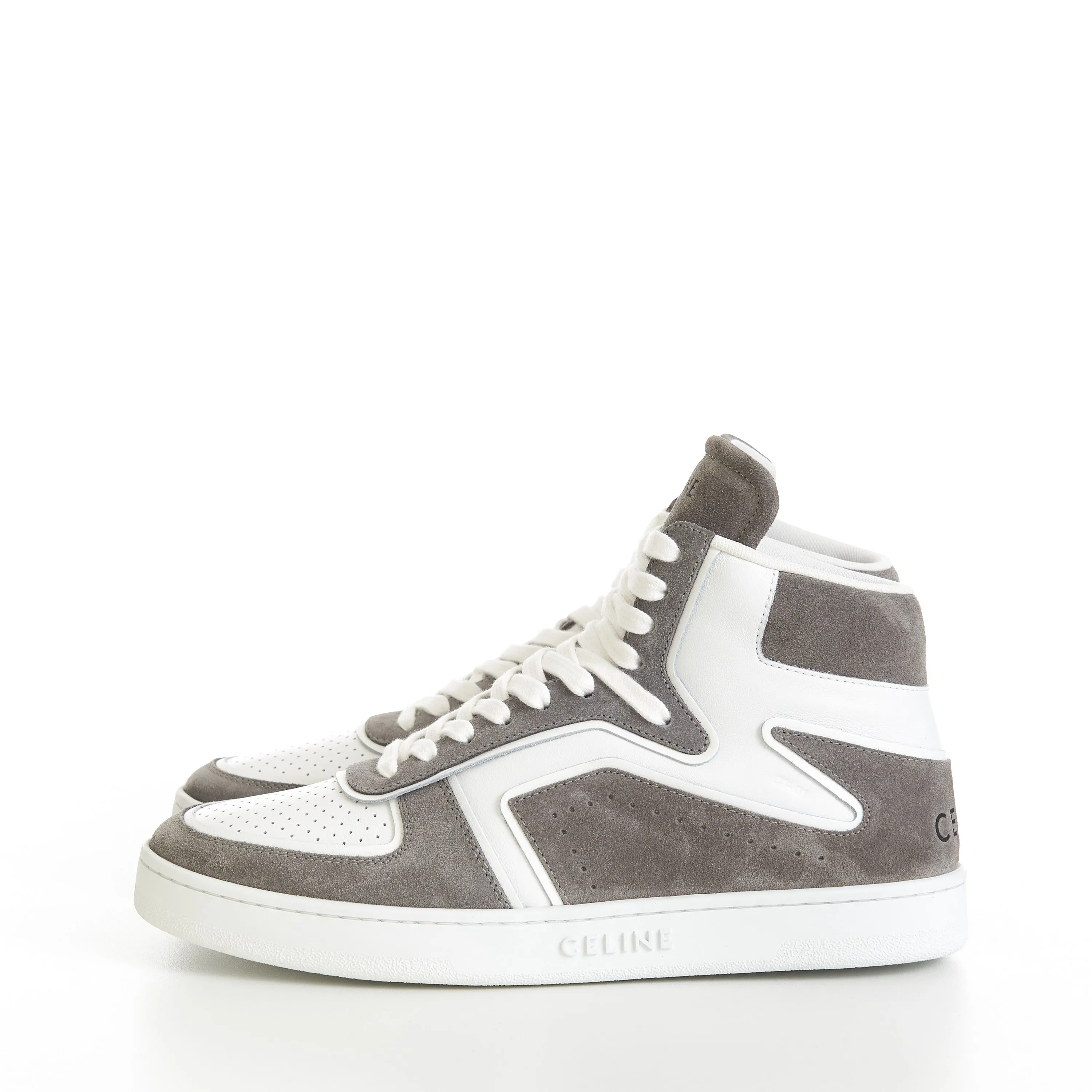 CT-01 "Z" Trainer High Top Sneaker In Grey/Optic White Suede Calfskin & Calfskin