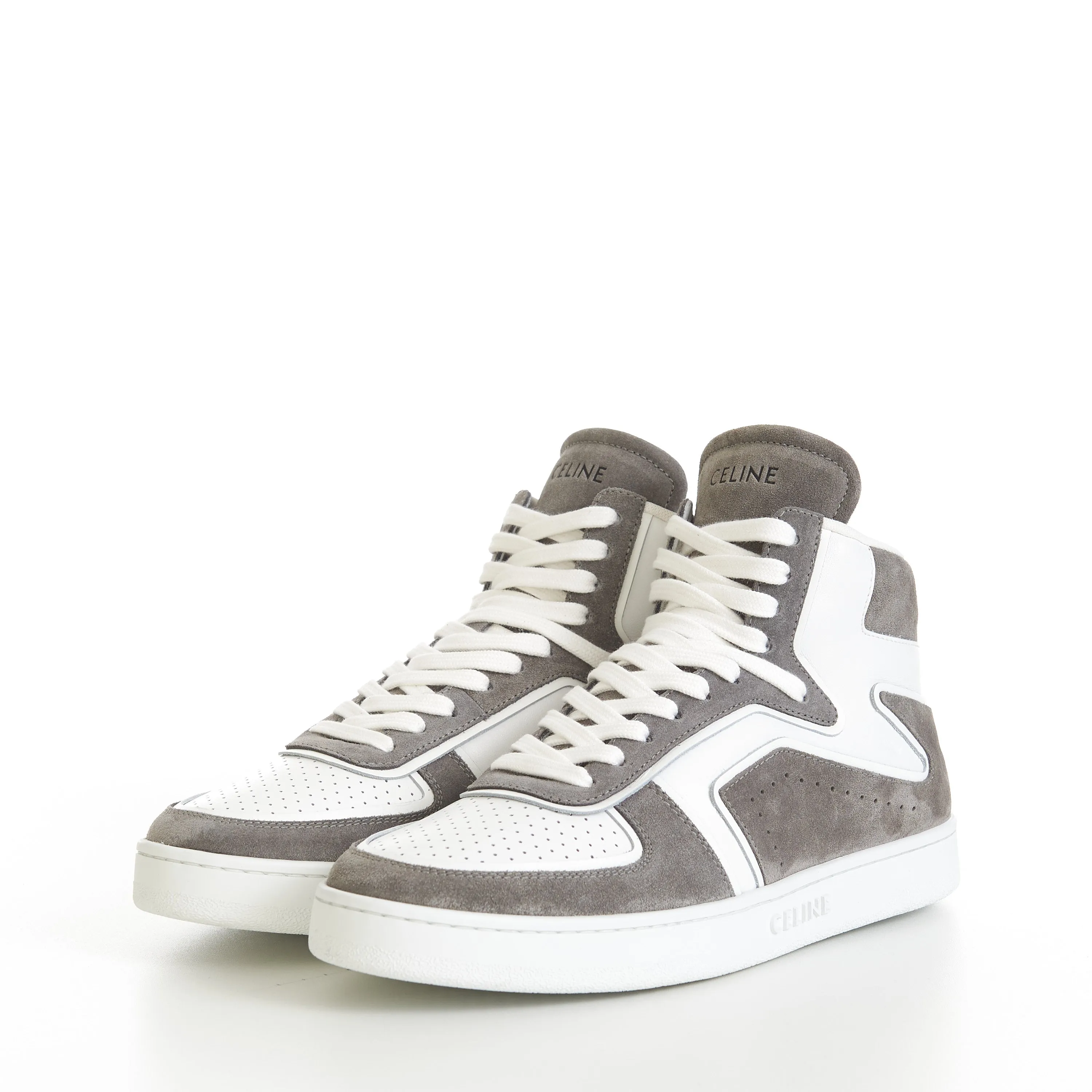 CT-01 "Z" Trainer High Top Sneaker In Grey/Optic White Suede Calfskin & Calfskin