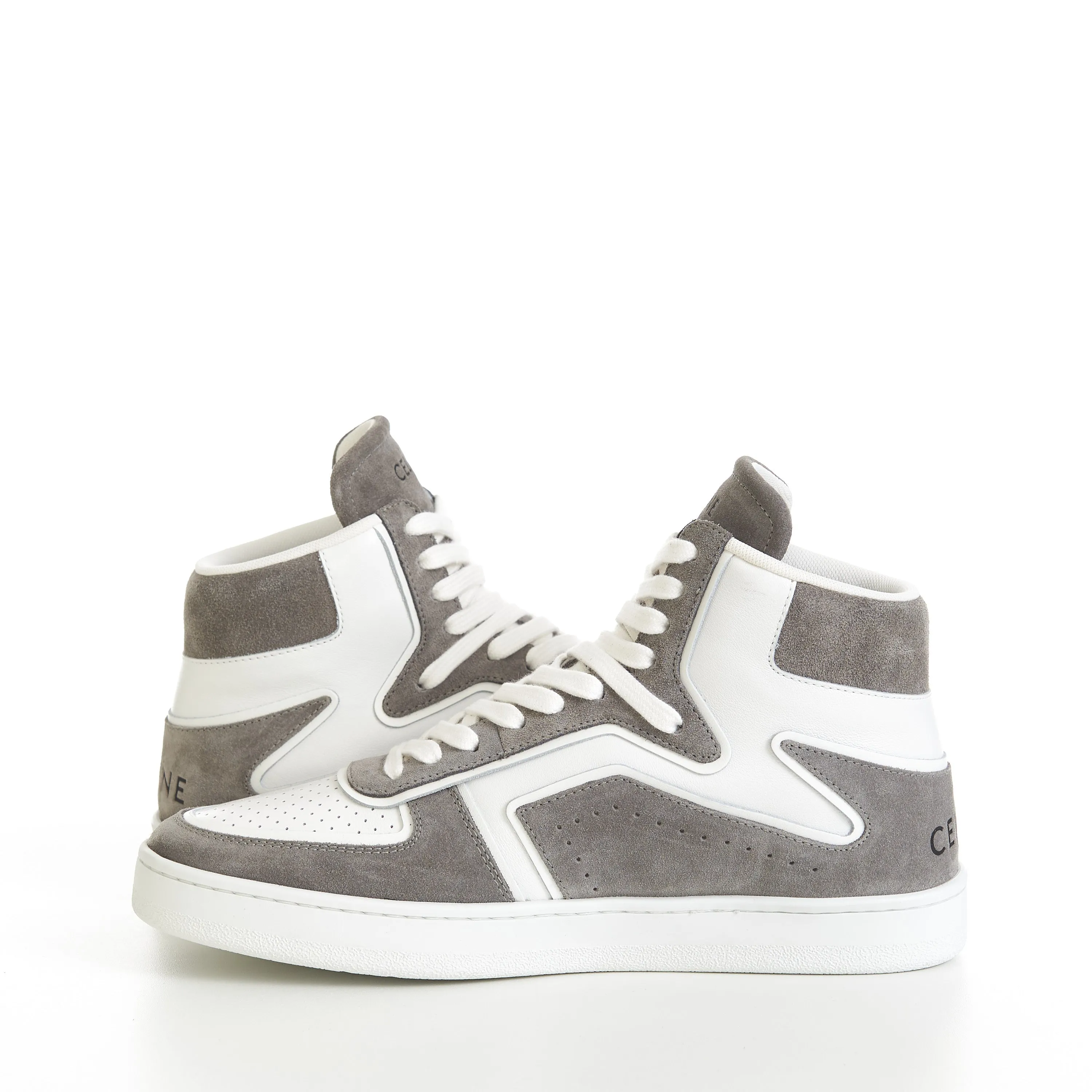 CT-01 "Z" Trainer High Top Sneaker In Grey/Optic White Suede Calfskin & Calfskin
