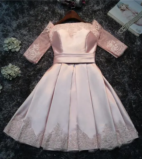Cute Lace up Back A-Line Half-sleeves Short Bridesmaid Dress with Appliques, MB129