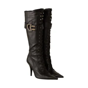 Dior Black Lace Up Logo Boots
