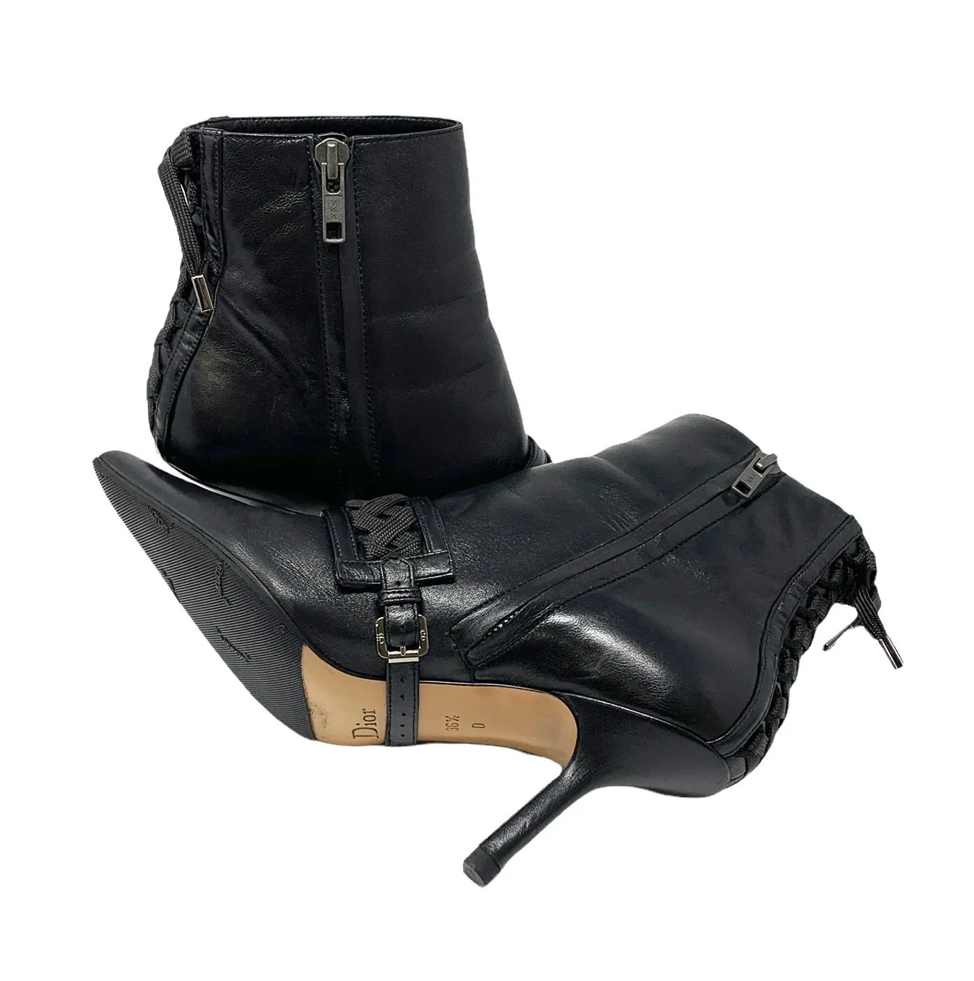 Dior Black Lace Up Logo Boots