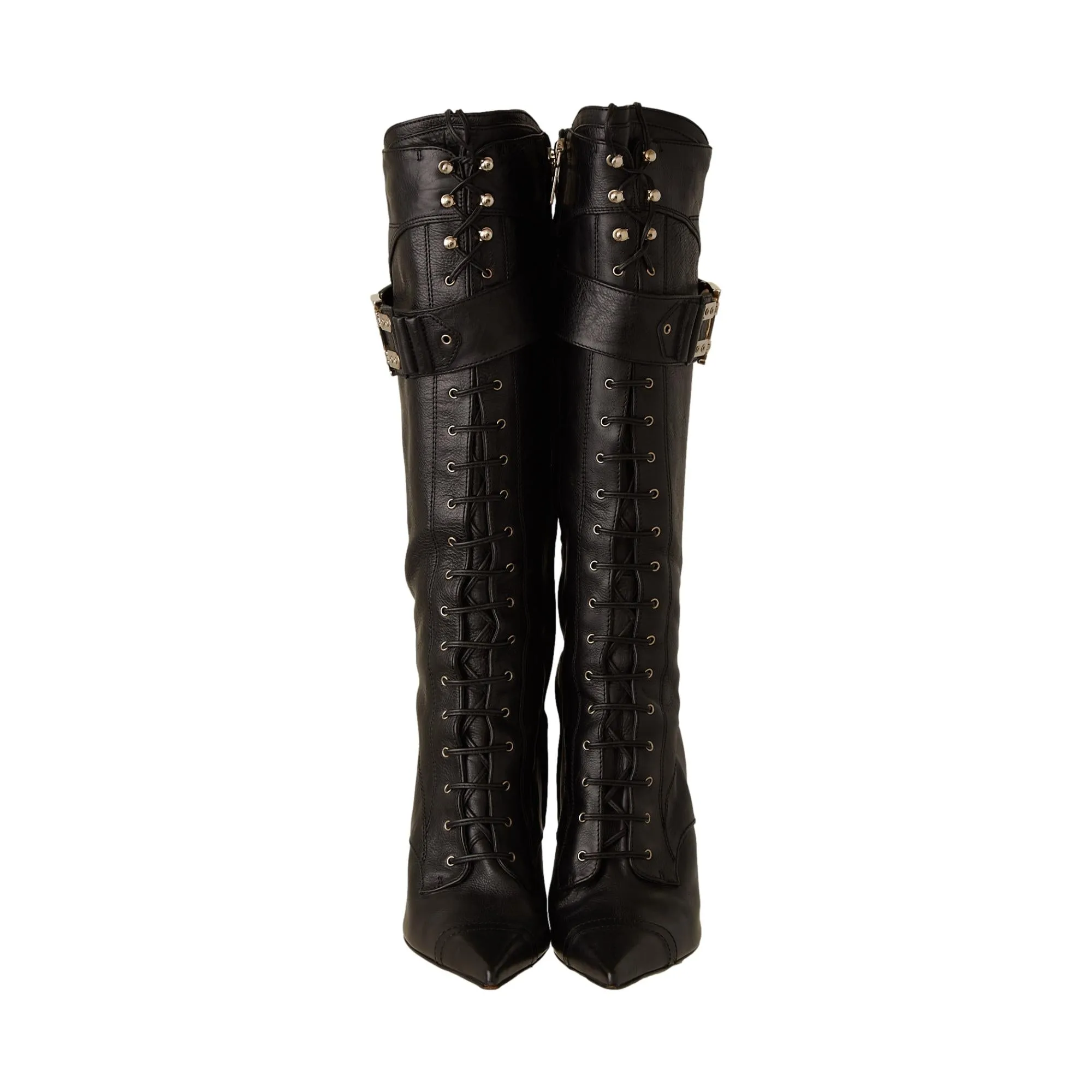 Dior Black Lace Up Logo Boots