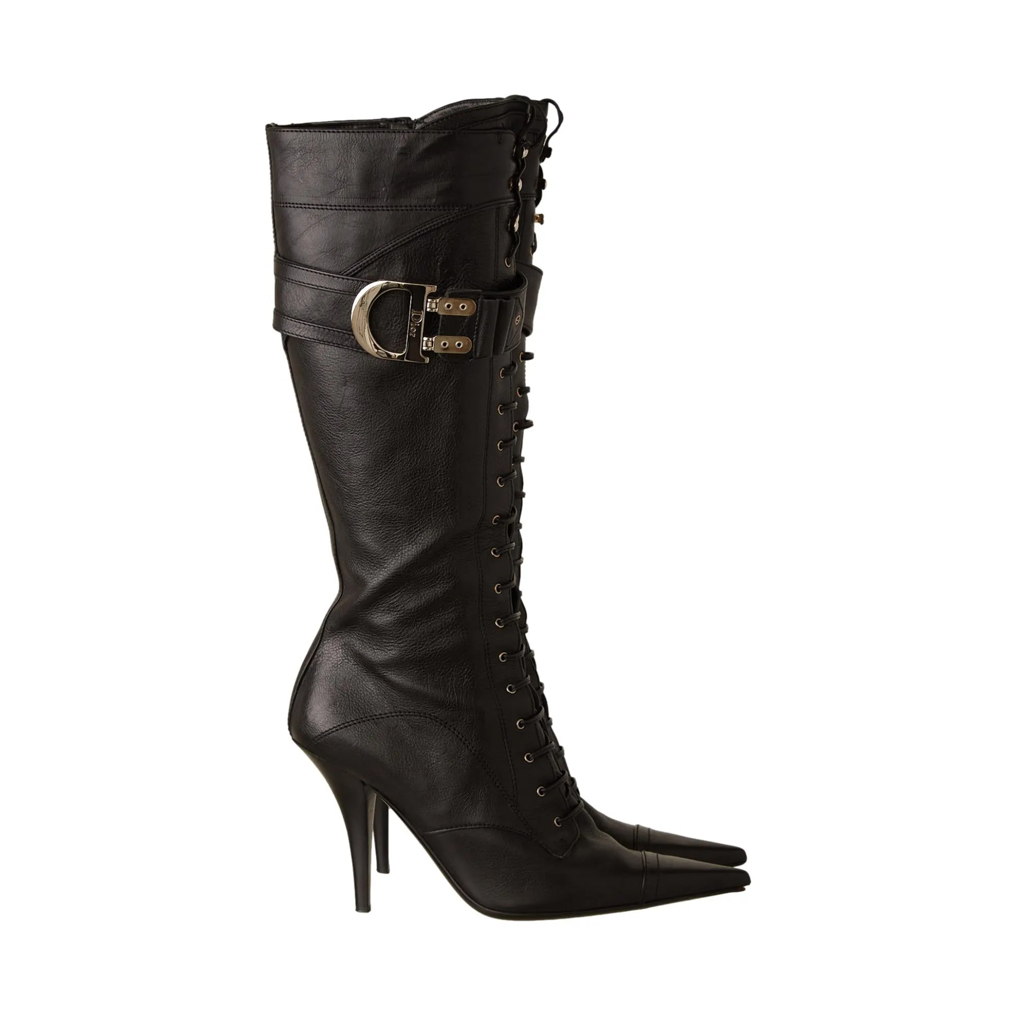 Dior Black Lace Up Logo Boots