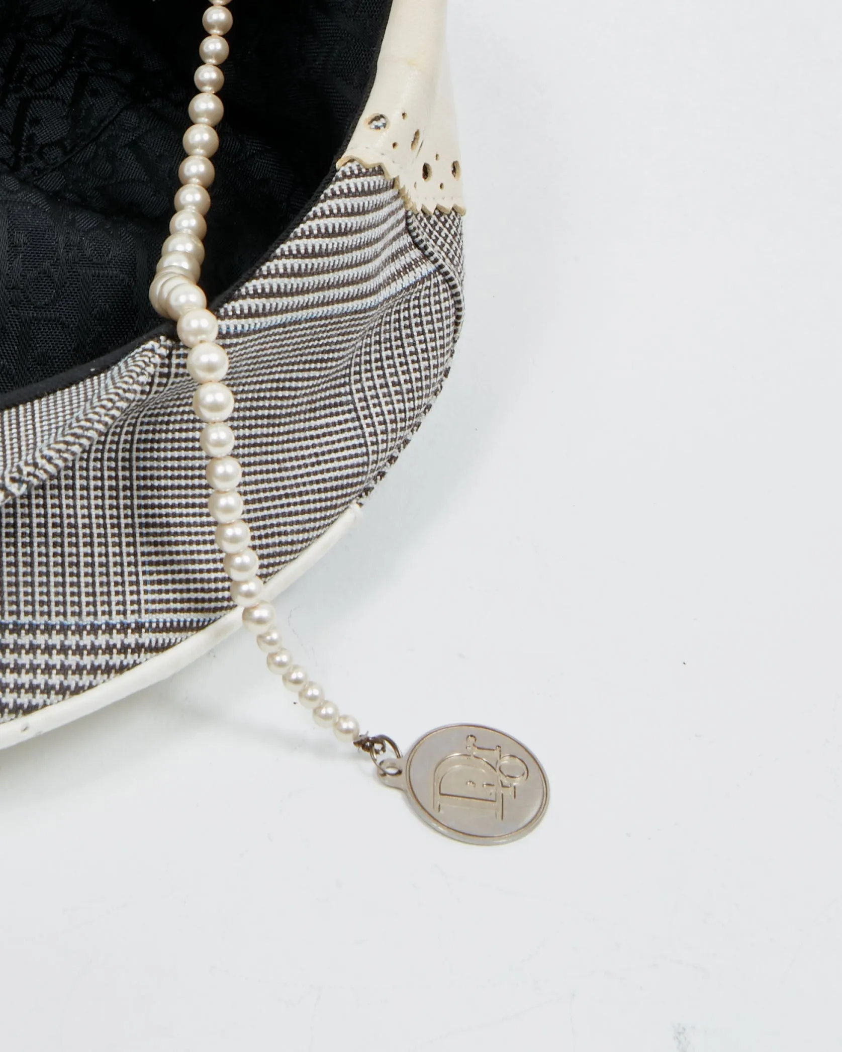Dior Black/White Brogue Patent Leather & Fabric Faux Pearl D-Trick Beret - 56