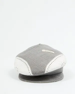 Dior Black/White Brogue Patent Leather & Fabric Faux Pearl D-Trick Beret - 56
