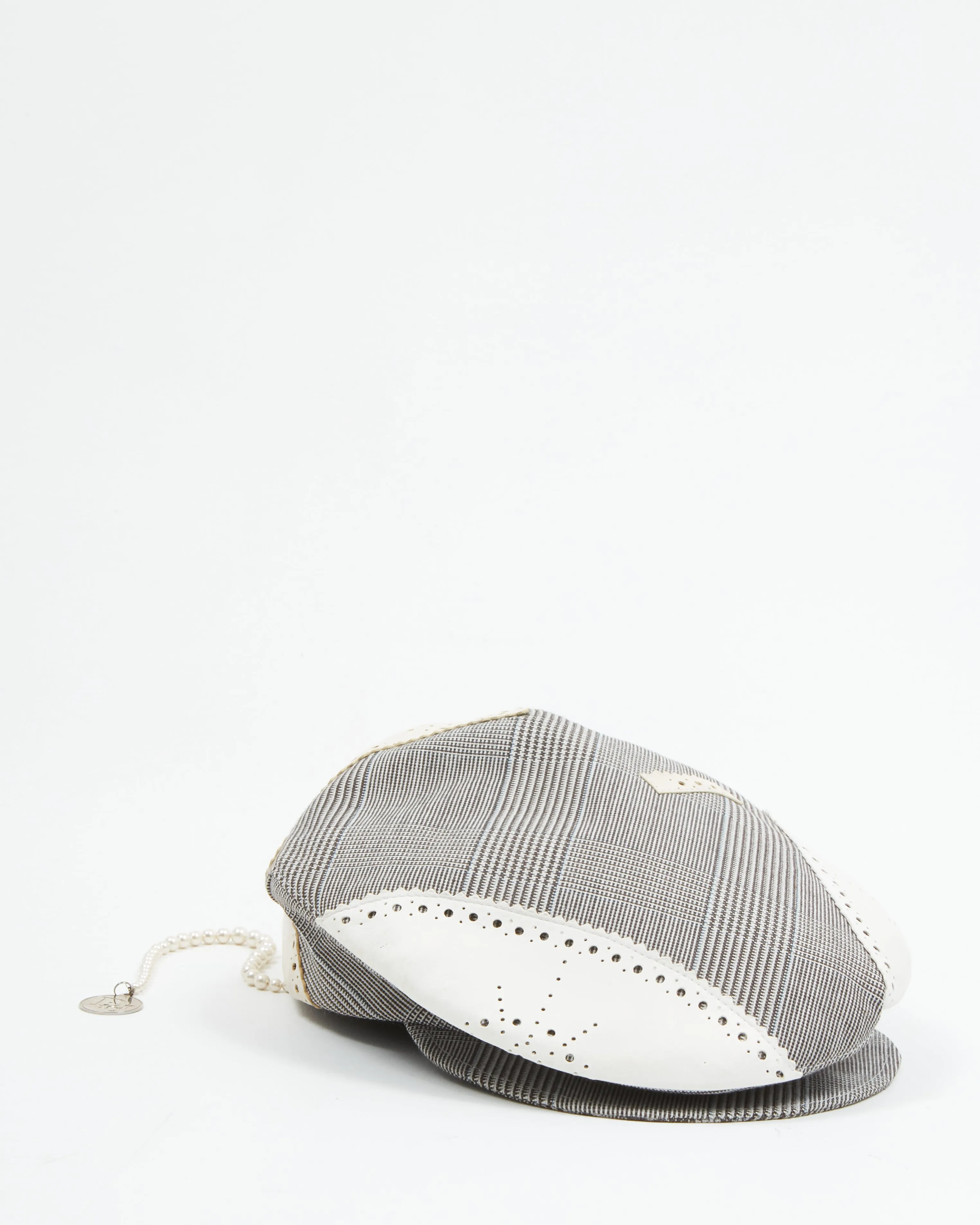 Dior Black/White Brogue Patent Leather & Fabric Faux Pearl D-Trick Beret - 56