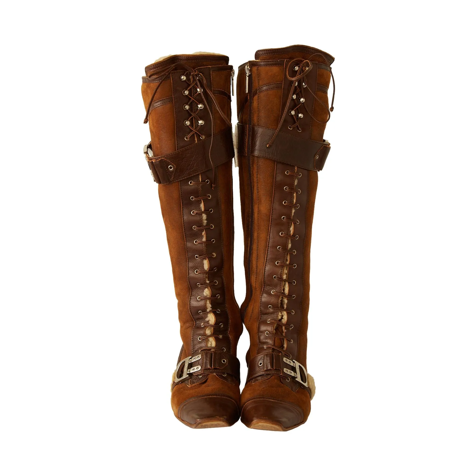 Dior Brown Suede   Sherpa Lace-Up Boots