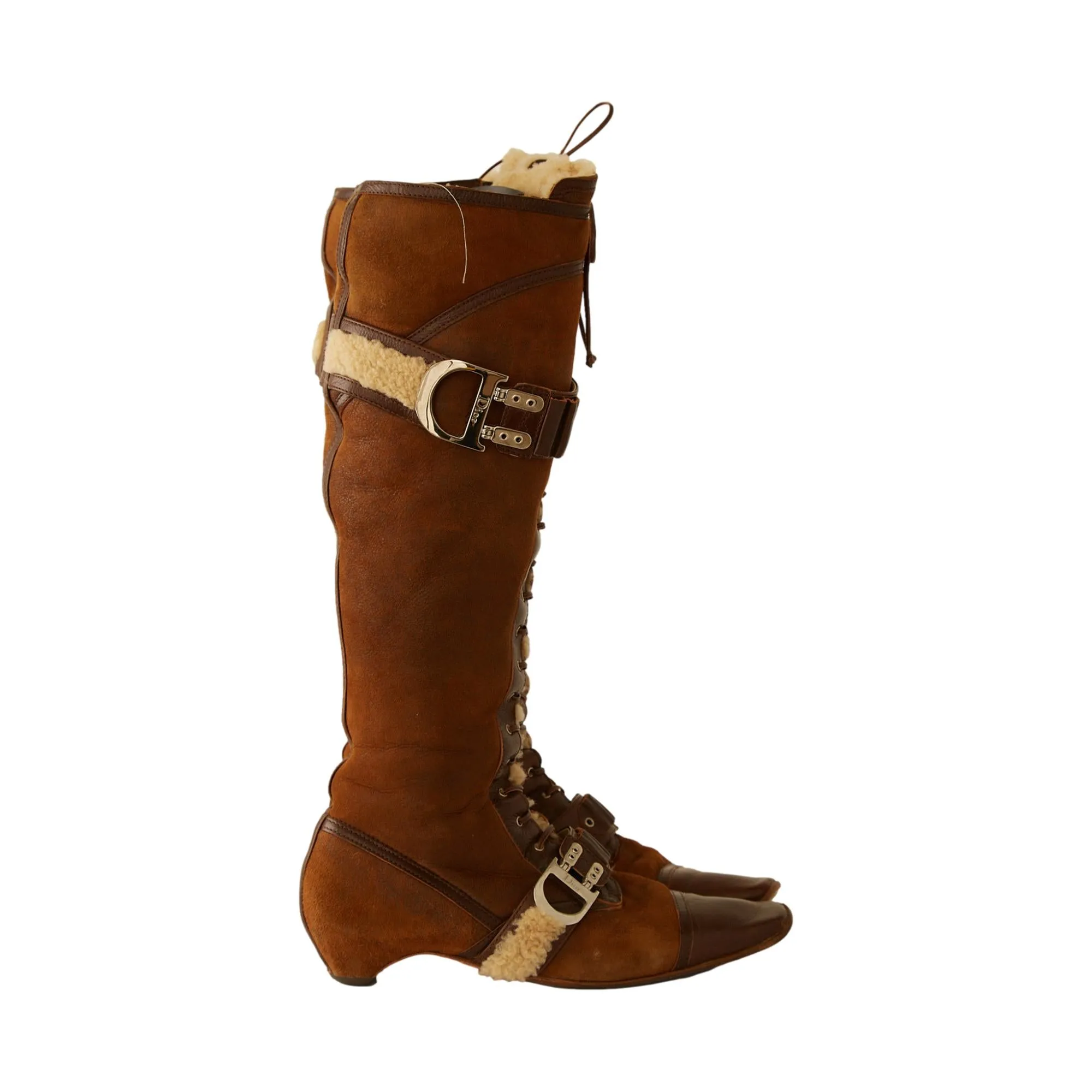 Dior Brown Suede   Sherpa Lace-Up Boots