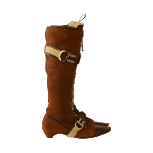 Dior Brown Suede   Sherpa Lace-Up Boots