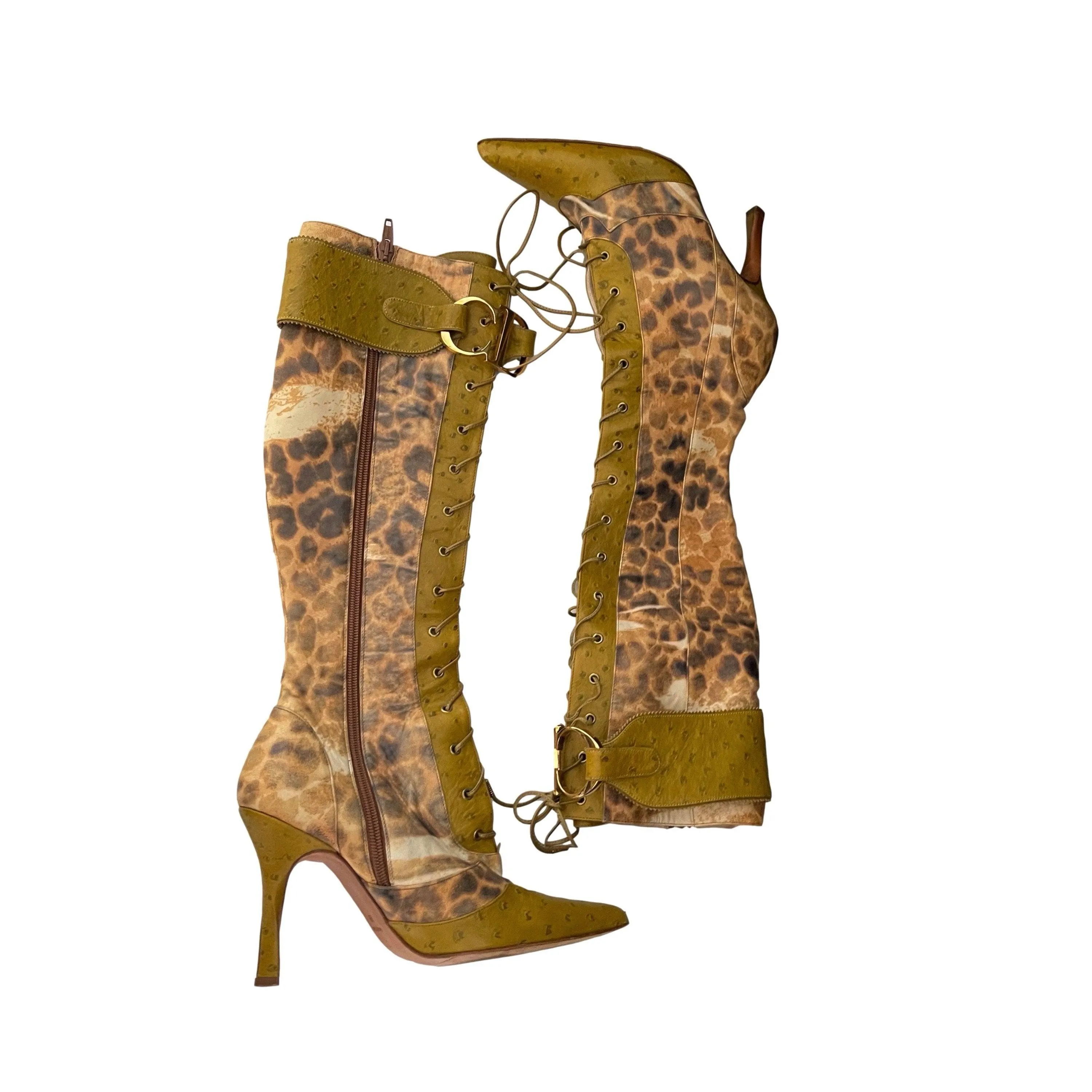 Dior Cheetah Lace Up Boots
