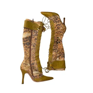 Dior Cheetah Lace Up Boots