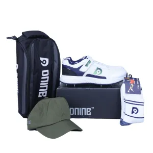 Dnine Warrior 2 Bowling Spikes White/Navy Blue/Green Cricket Shoes Combo