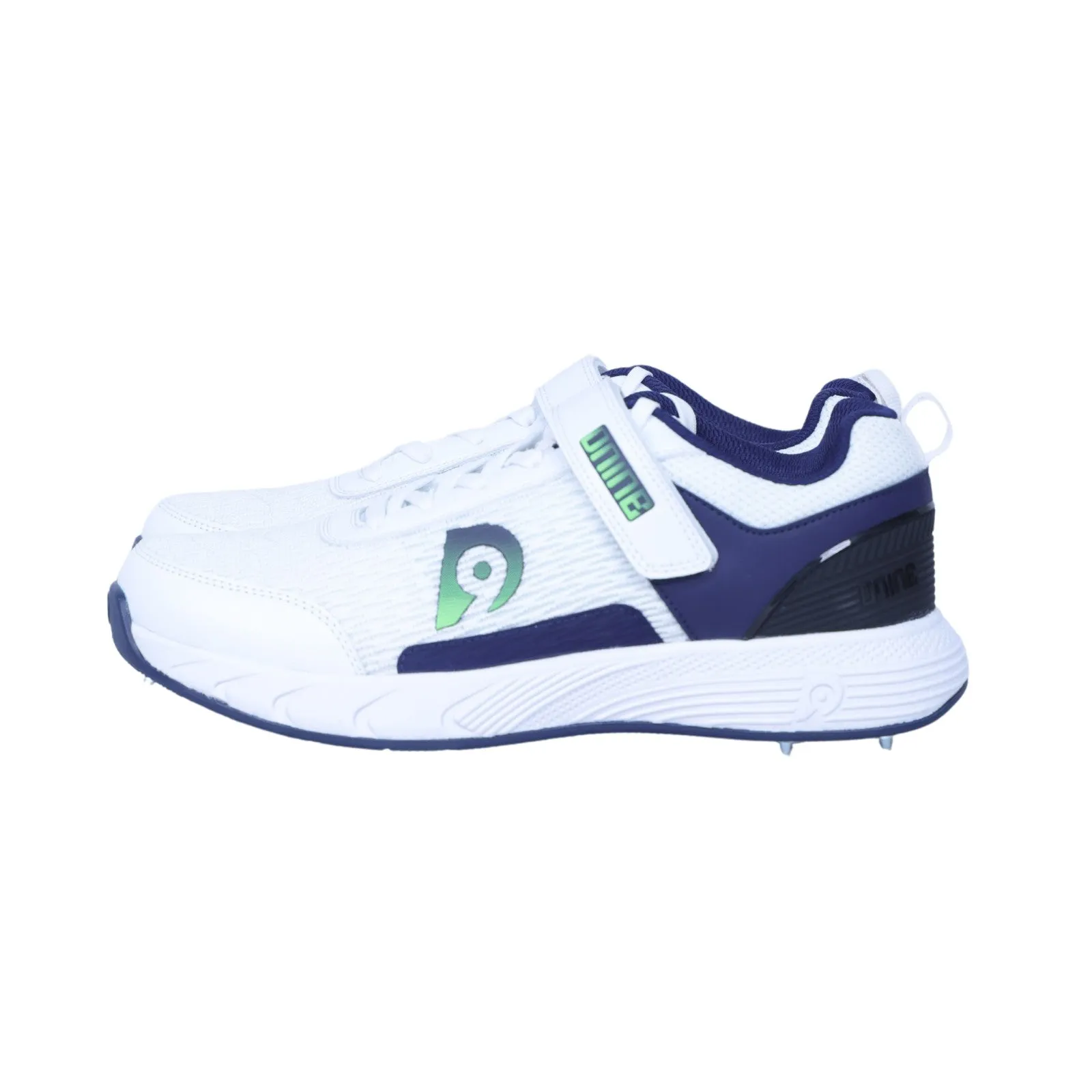 Dnine Warrior 2 Bowling Spikes White/Navy Blue/Green Cricket Shoes Combo