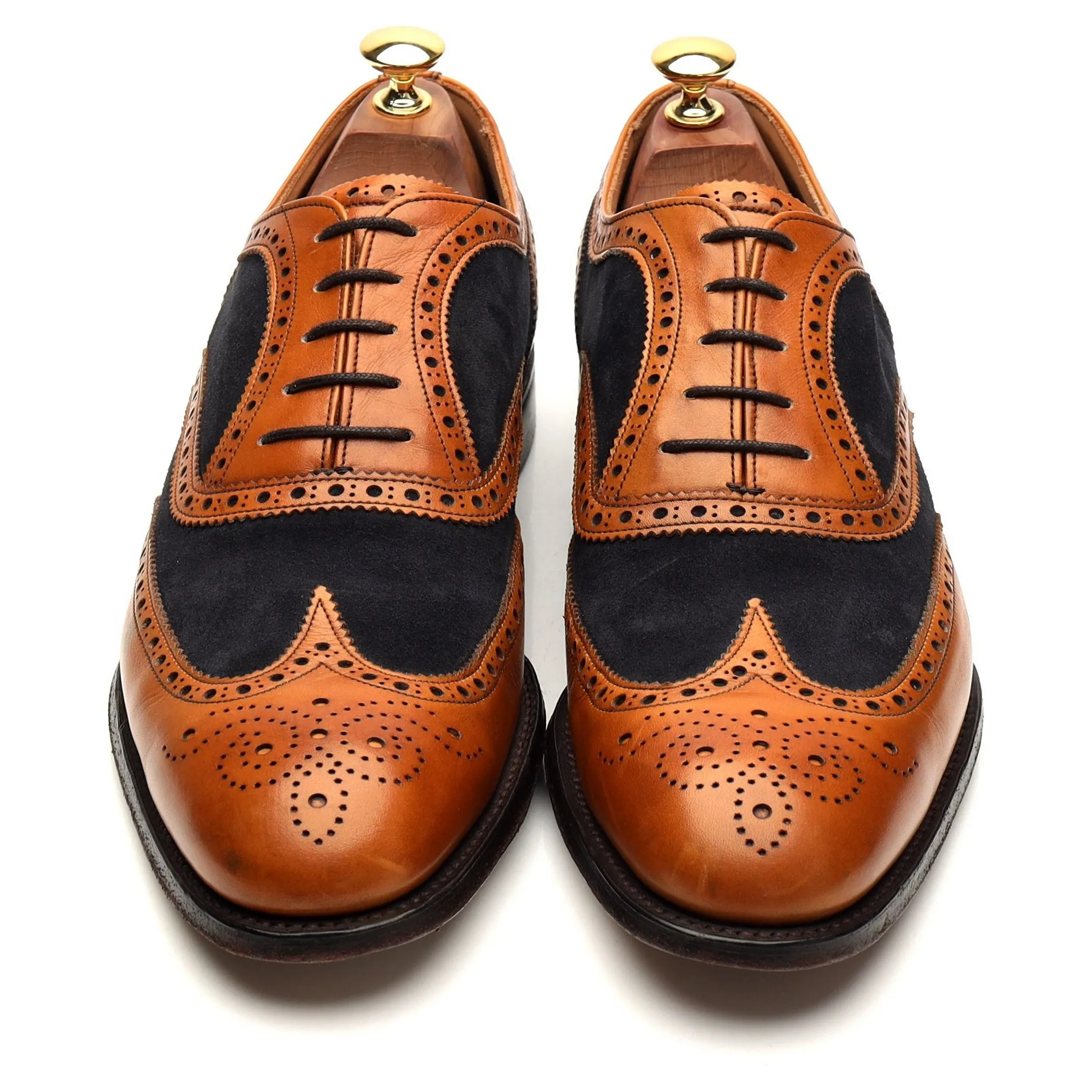'Edwin' Tan Leather Navy Suede Oxford Brogue UK 9.5 F
