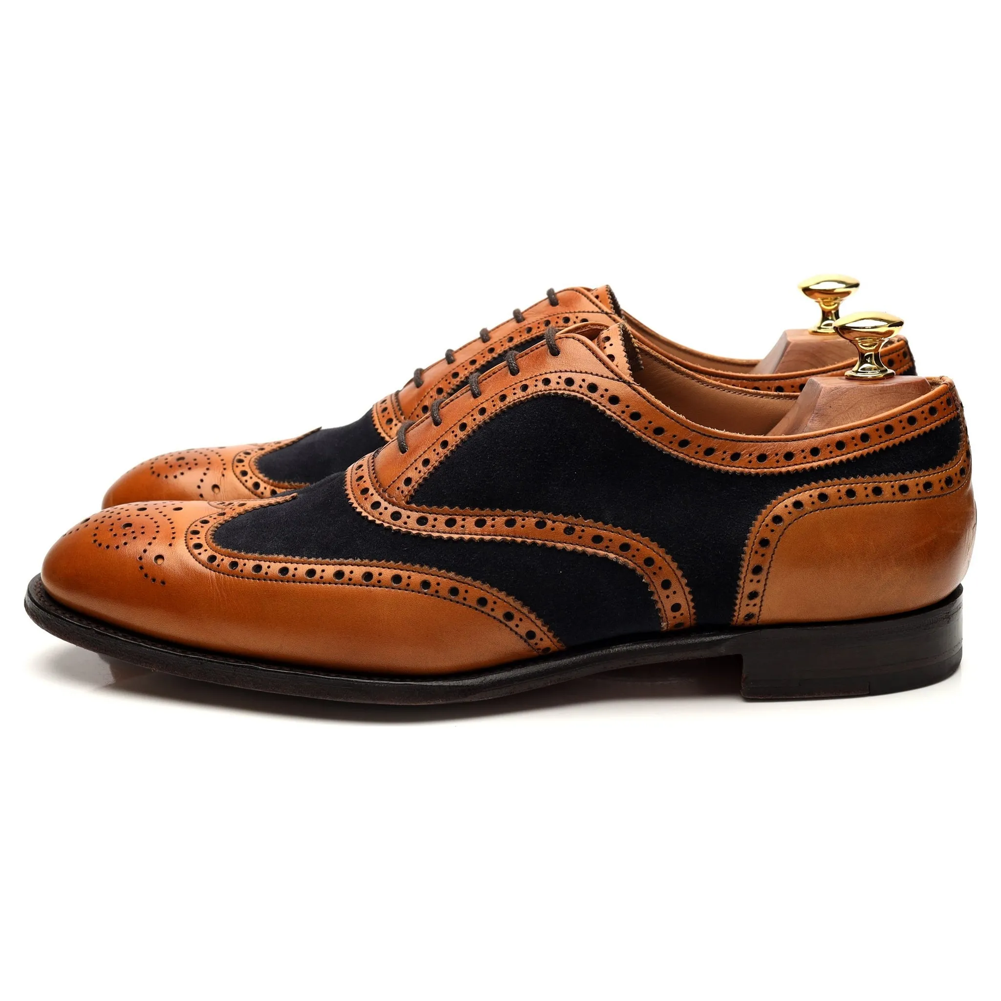 'Edwin' Tan Leather Navy Suede Oxford Brogue UK 9.5 F