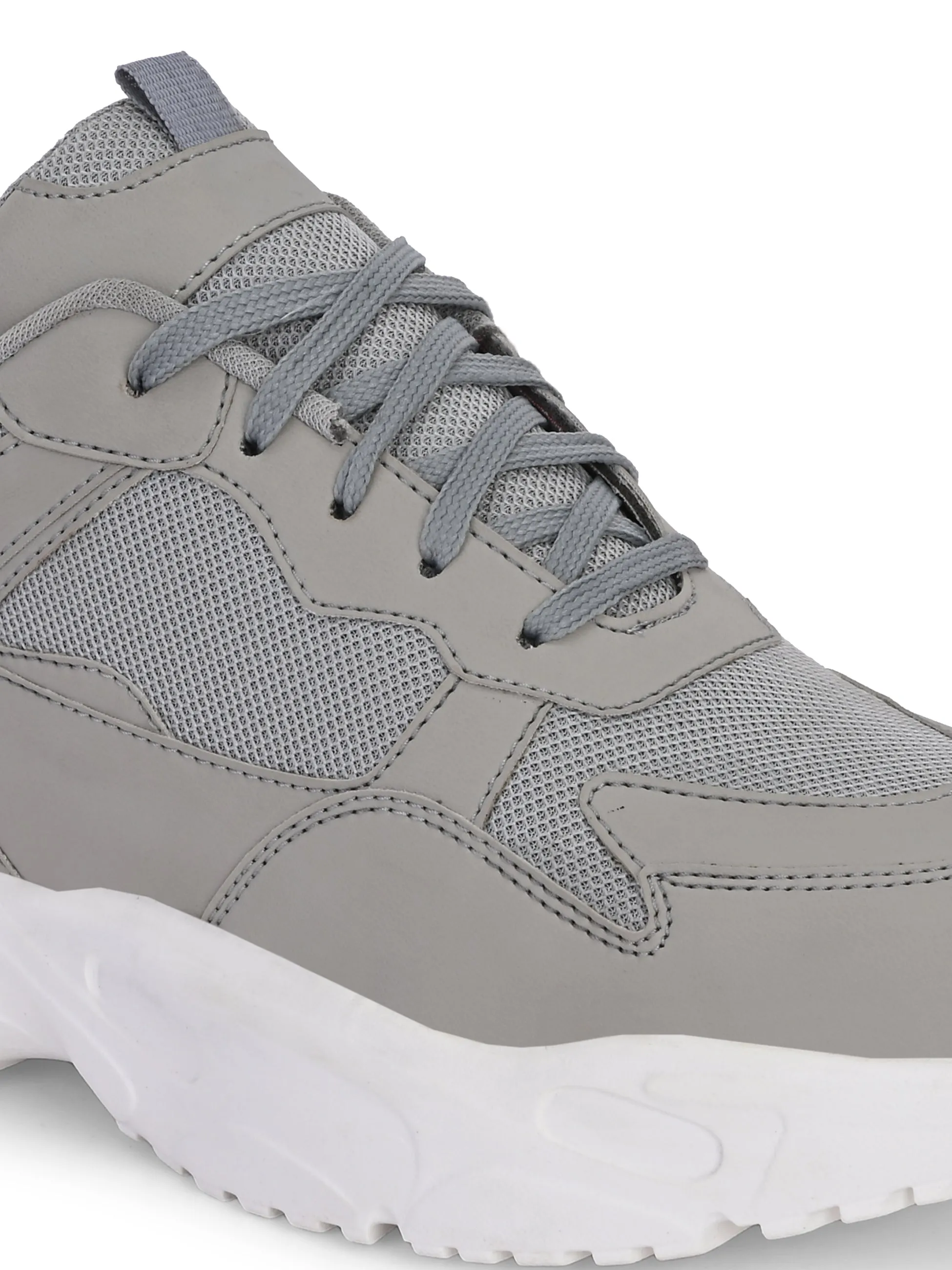 EL PASO Men Grey Faux Leather Casual Lace Up Sneakers