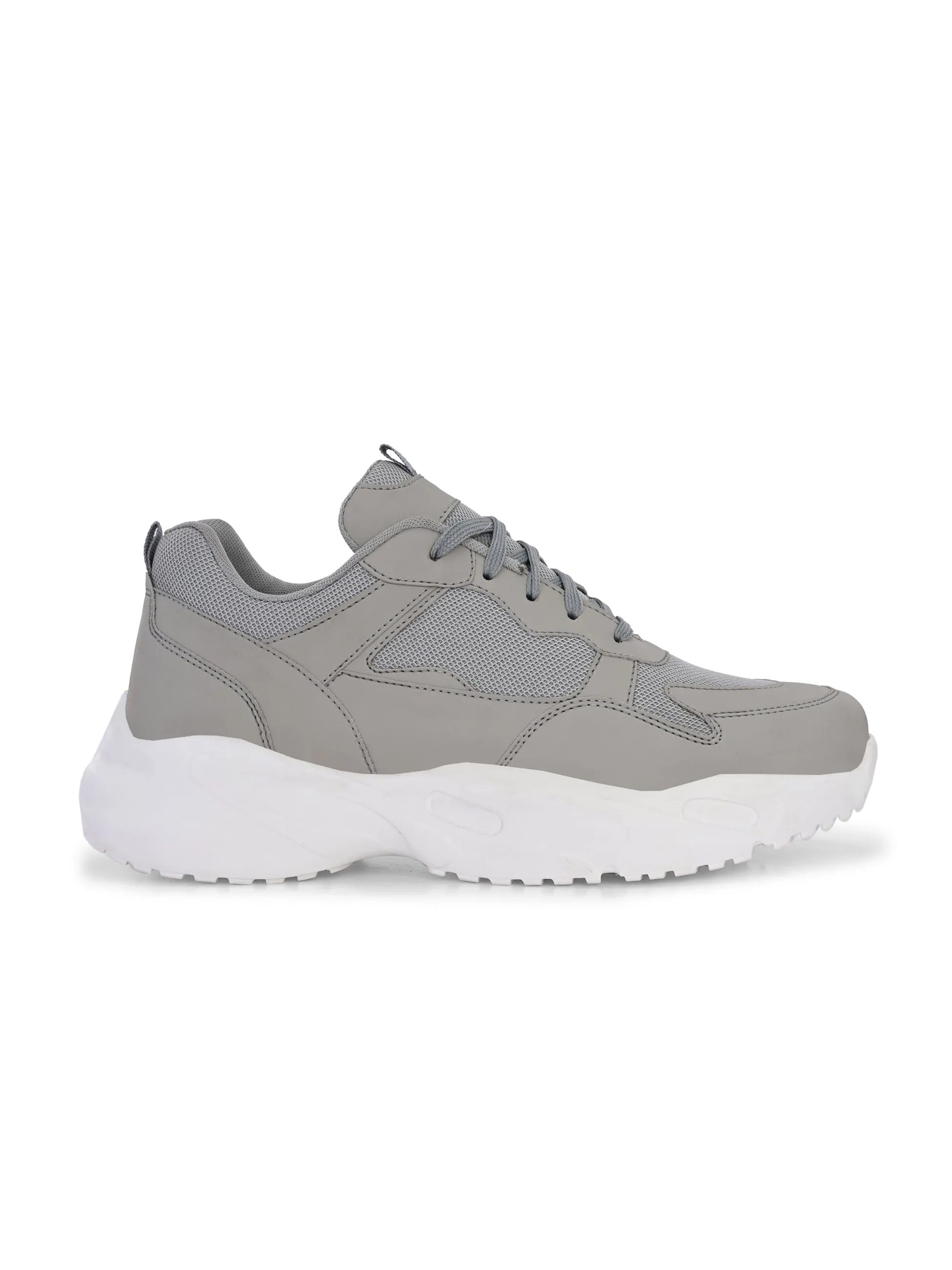 EL PASO Men Grey Faux Leather Casual Lace Up Sneakers