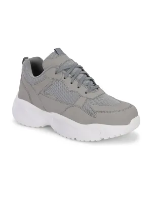 EL PASO Men Grey Faux Leather Casual Lace Up Sneakers