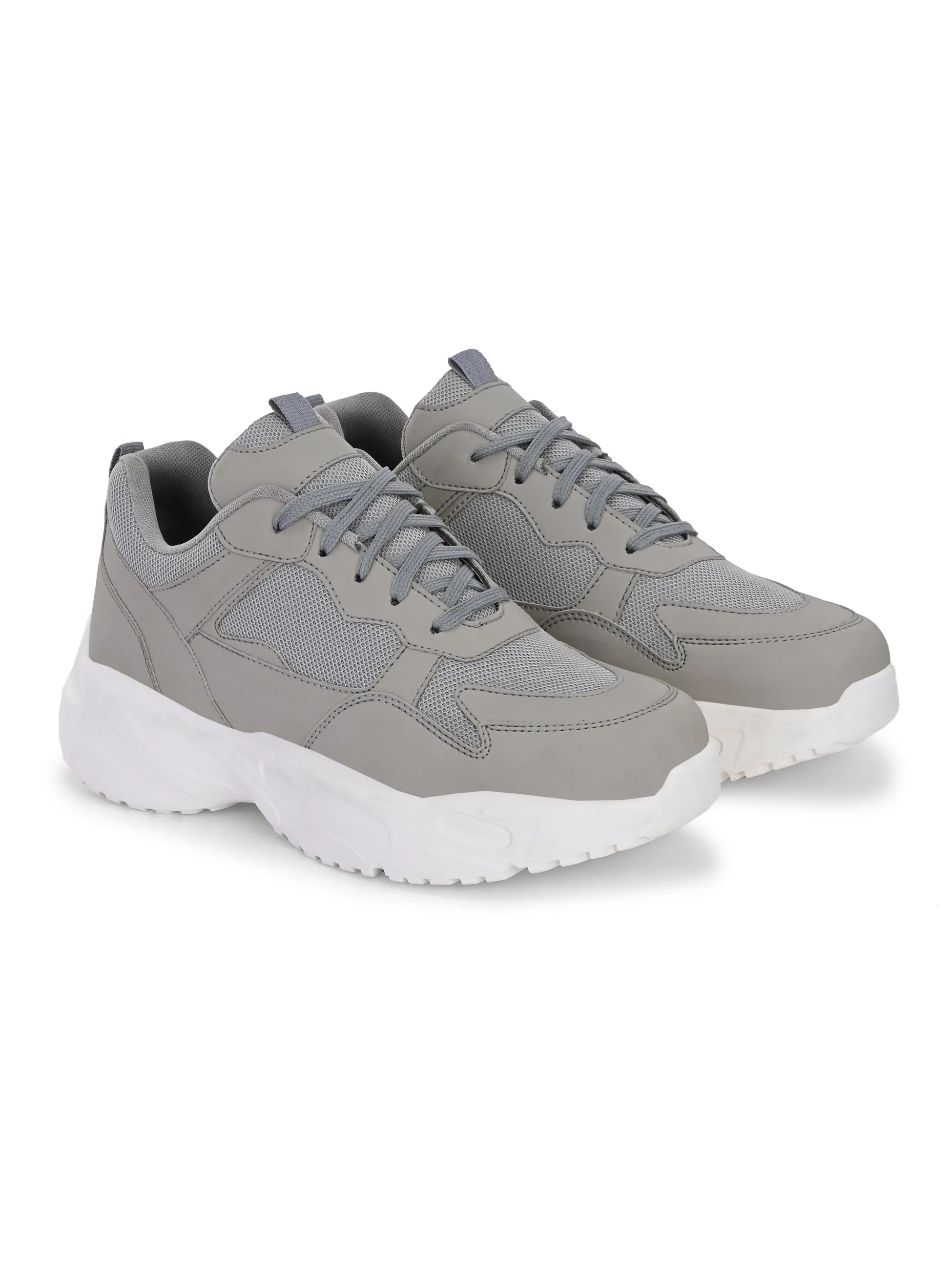 EL PASO Men Grey Faux Leather Casual Lace Up Sneakers