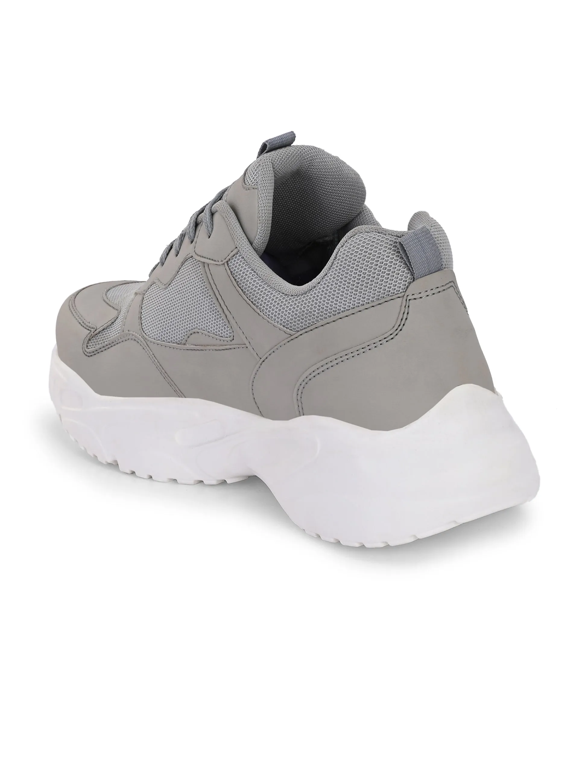 EL PASO Men Grey Faux Leather Casual Lace Up Sneakers