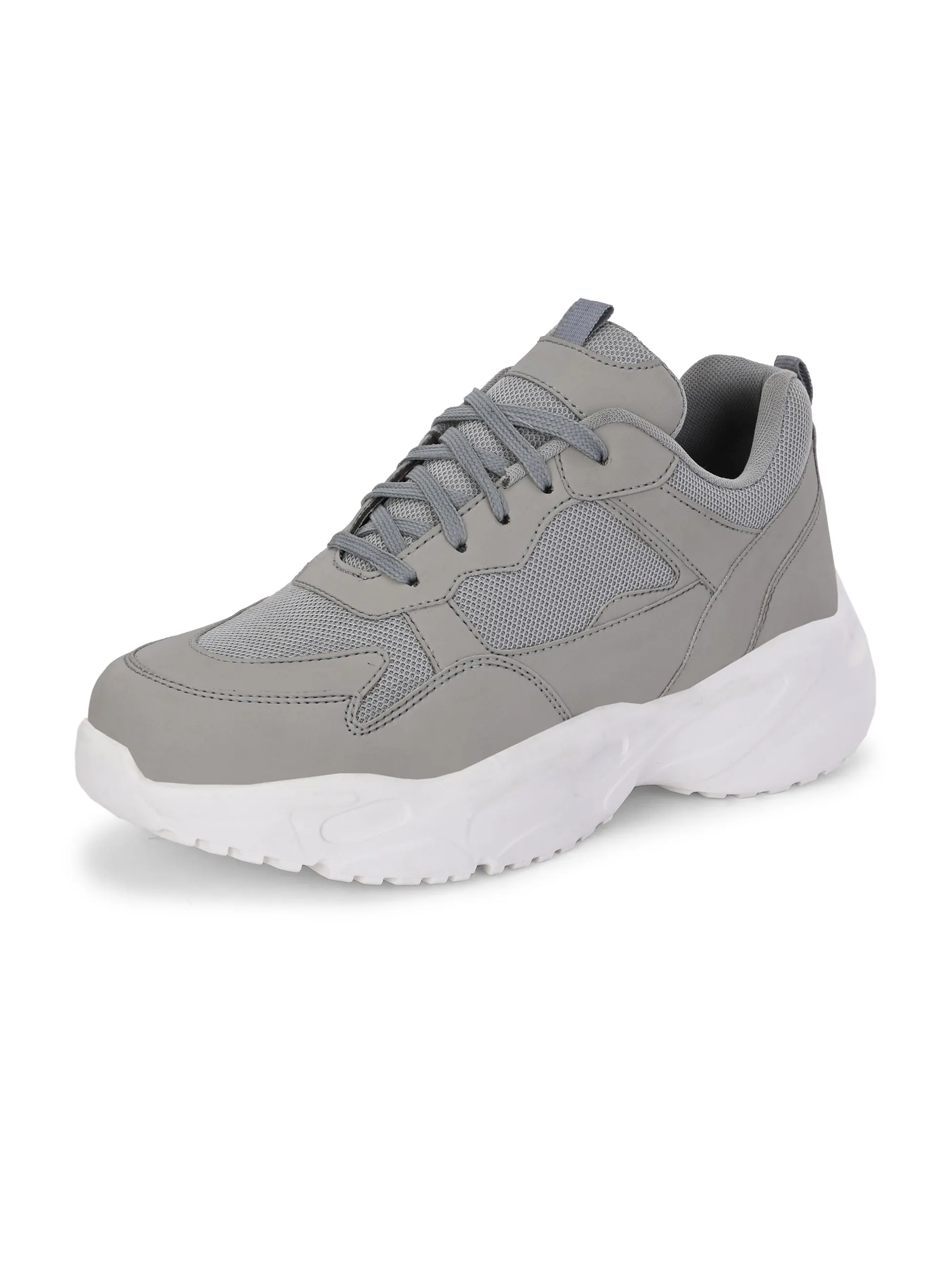EL PASO Men Grey Faux Leather Casual Lace Up Sneakers