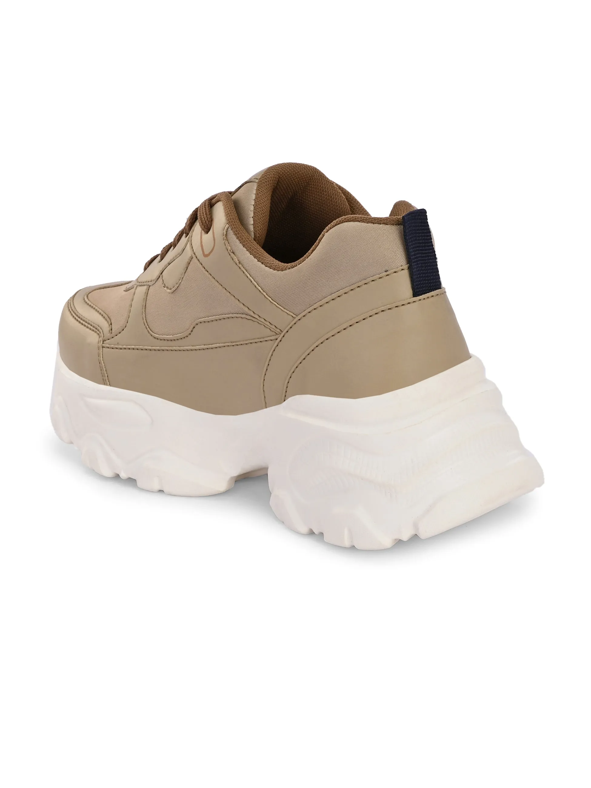EL PASO Women Beige Faux Leather Casual Lace Up Sneakers