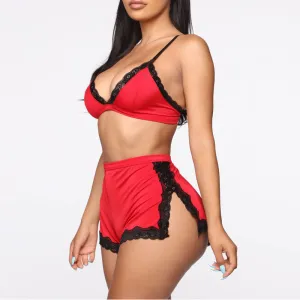 Eyelash Lace Slit Lingerie Set