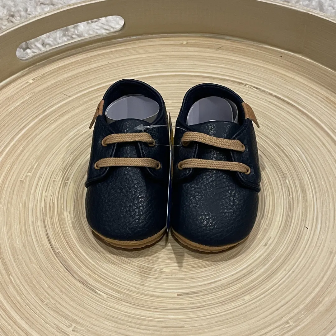 Faux Leather Lace Up Shoes -Navy